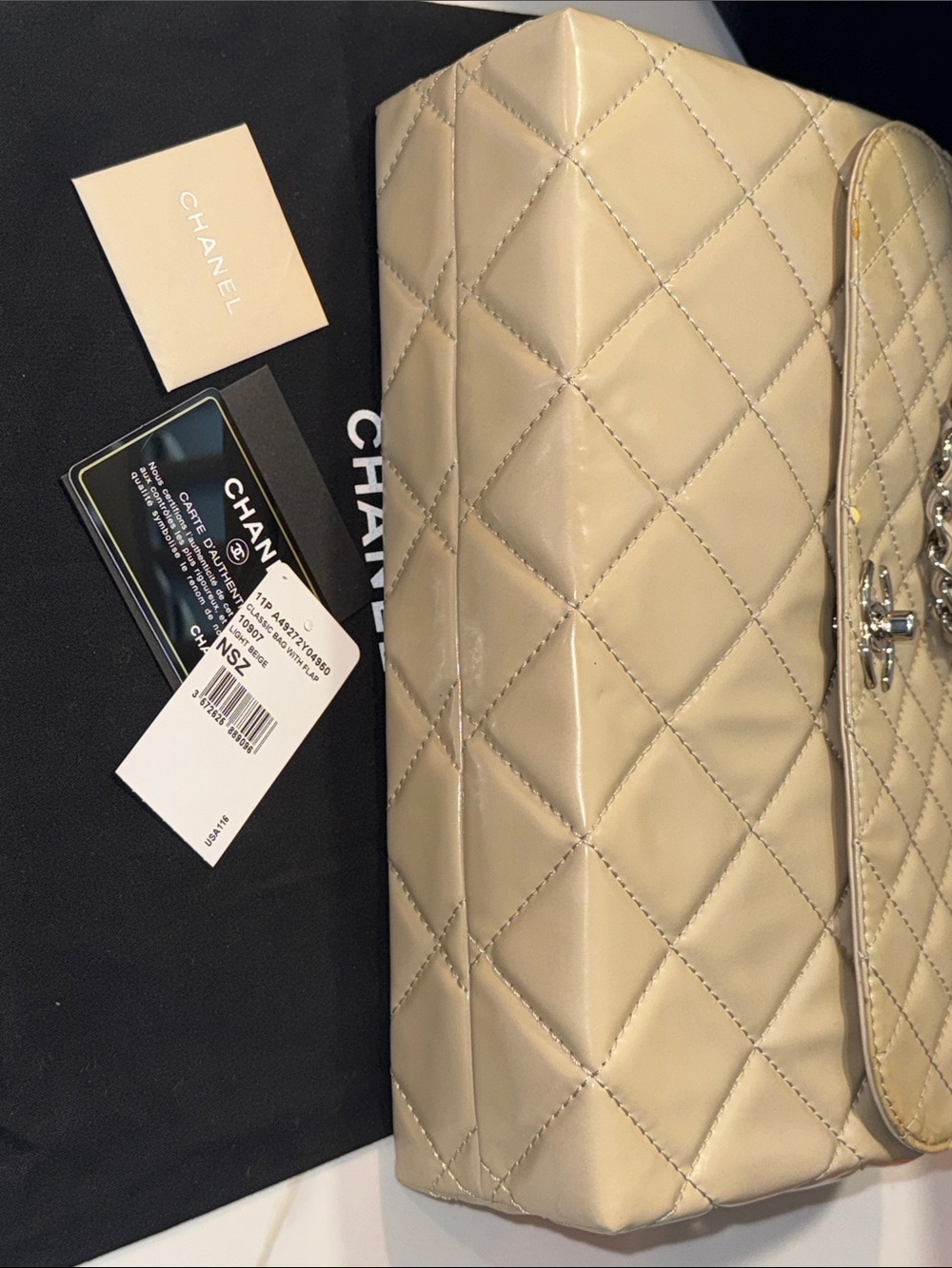 CHANEL Quilted Lambskin Shoulder Bag in Beige with Silver Hardware - Picture 14 of 14